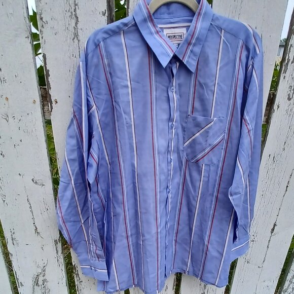 Vintage Perspective Blue Striped Button Down Shirt - Picture 1 of 4